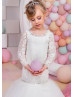 Mermaid Ivory Lace Tulle Floor Length Beaded Flower Girl Dress